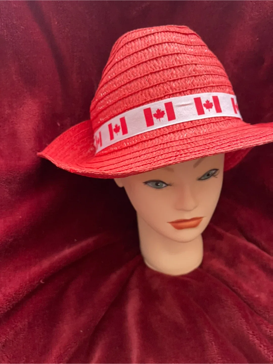 Red Straw Hat with Canadian Flag Band image indicator(5)