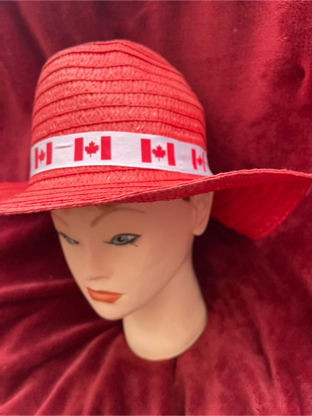 Red Straw Hat with Canadian Flag Band