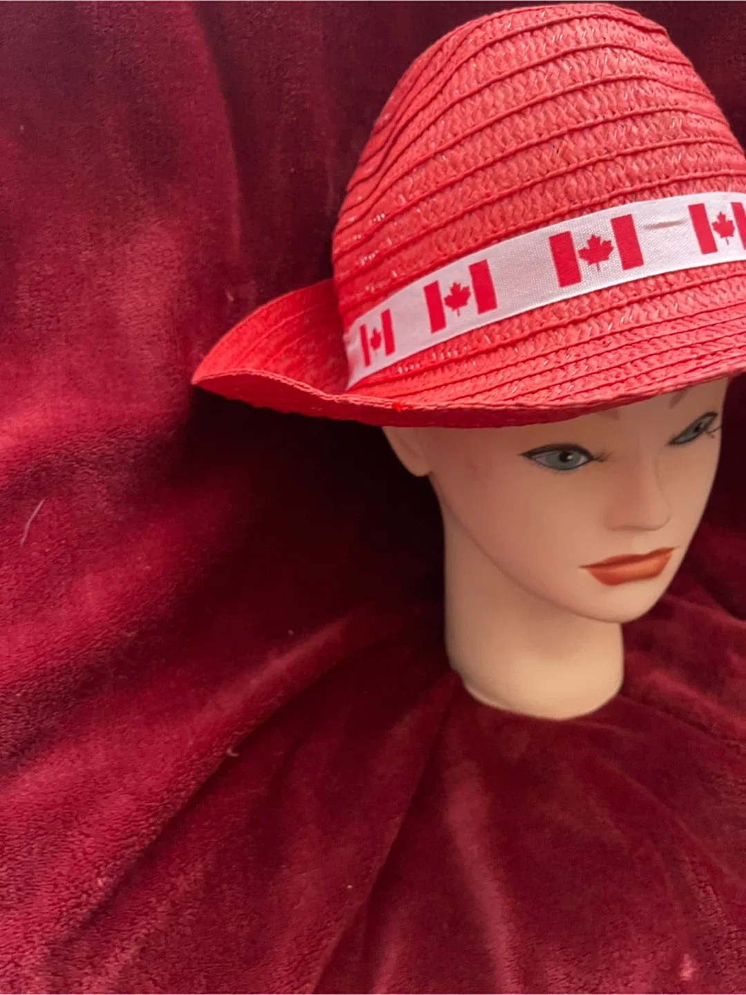 Red Straw Hat with Canadian Flag Band image indicator(4)
