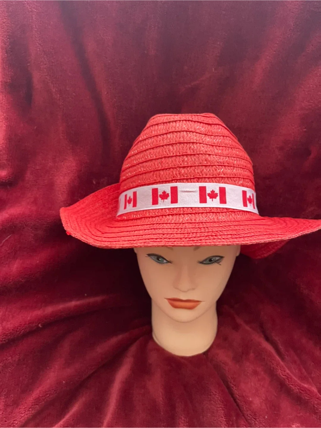 Red Straw Hat with Canadian Flag Band image indicator(3)