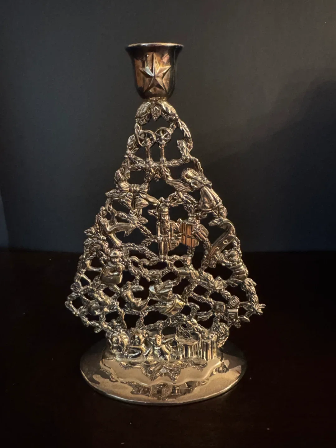 Vintage Silver Plated Christmas Tree Candle Holder