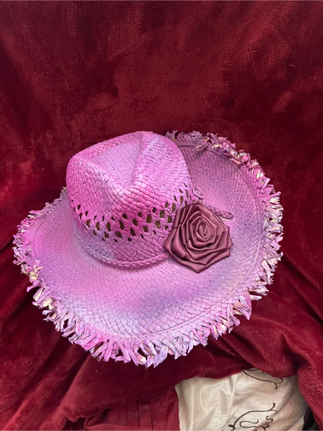 Pink Straw Hat with Rose Detail