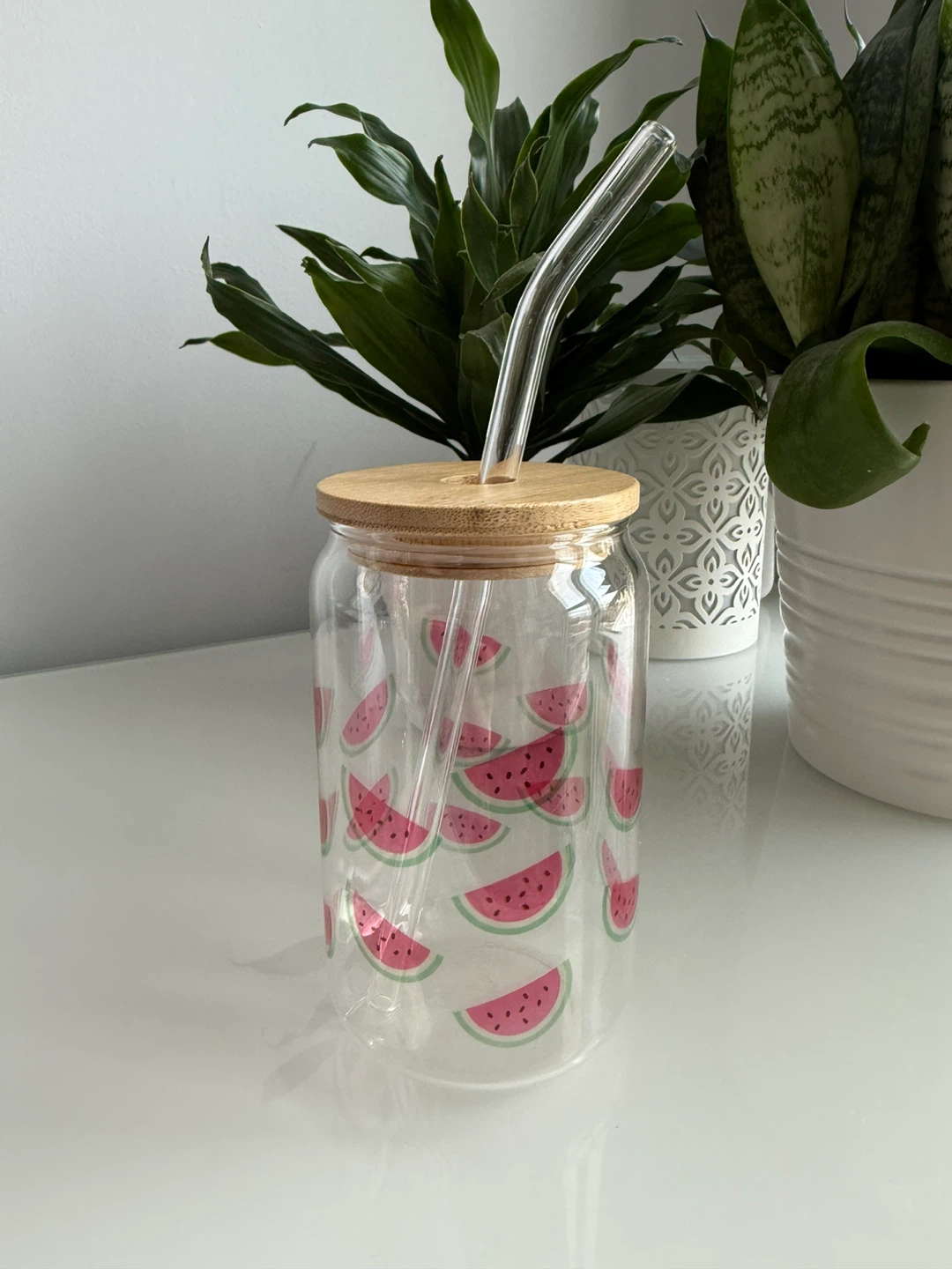 Watermelon Glass Tumbler with Lid & Straw