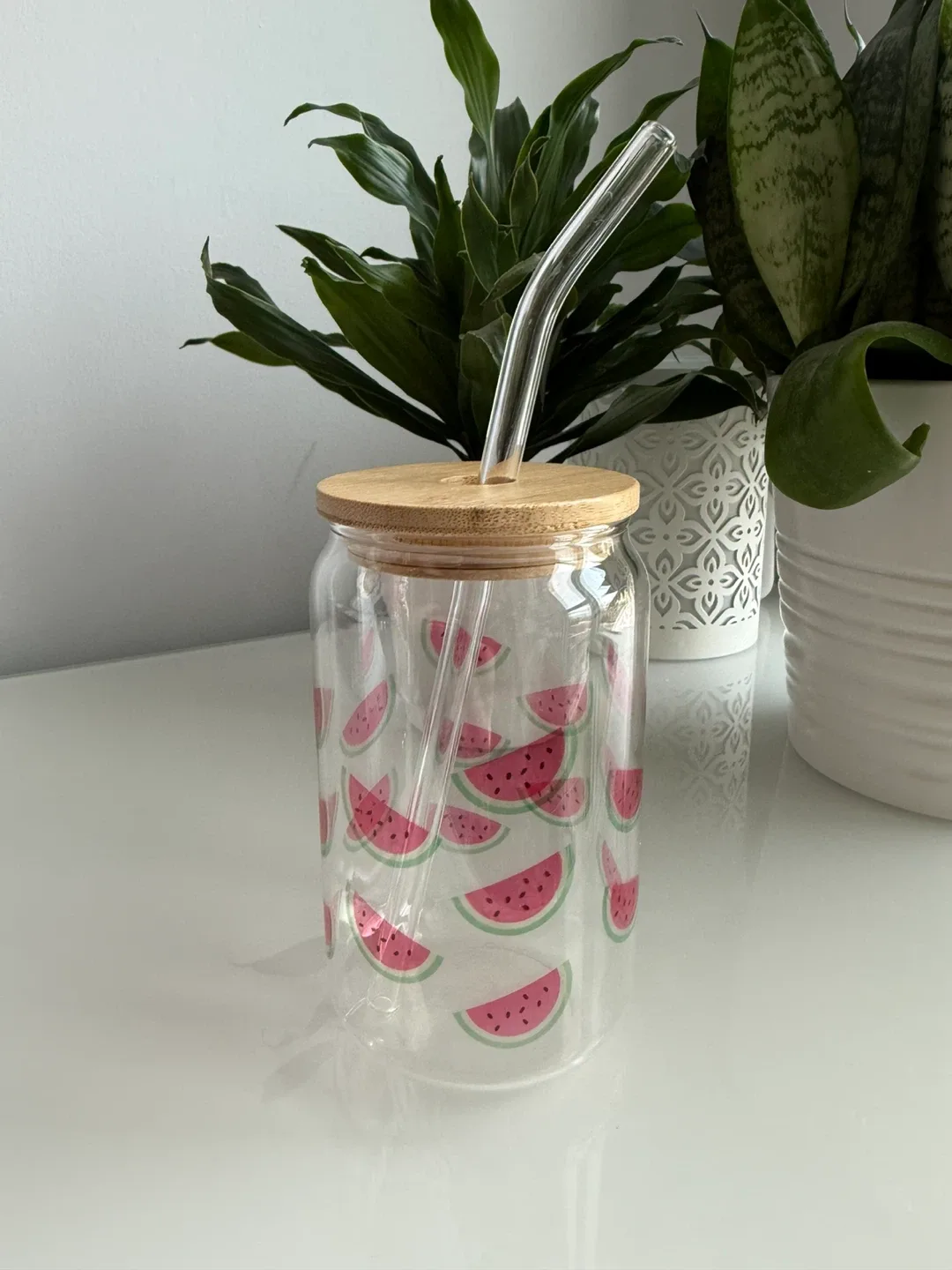Watermelon Glass Tumbler with Lid & Straw