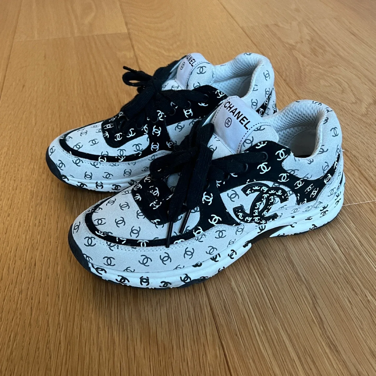Chanel Black and White CC Logo Sneakers - Size 36