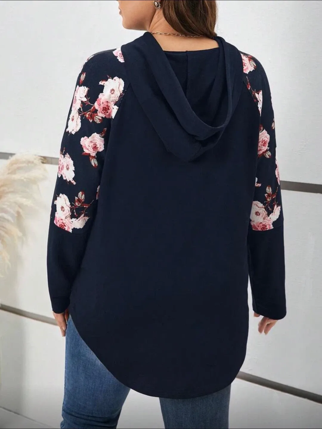 Navy Floral Sleeve Hoodie, Size 4XL image indicator(2)