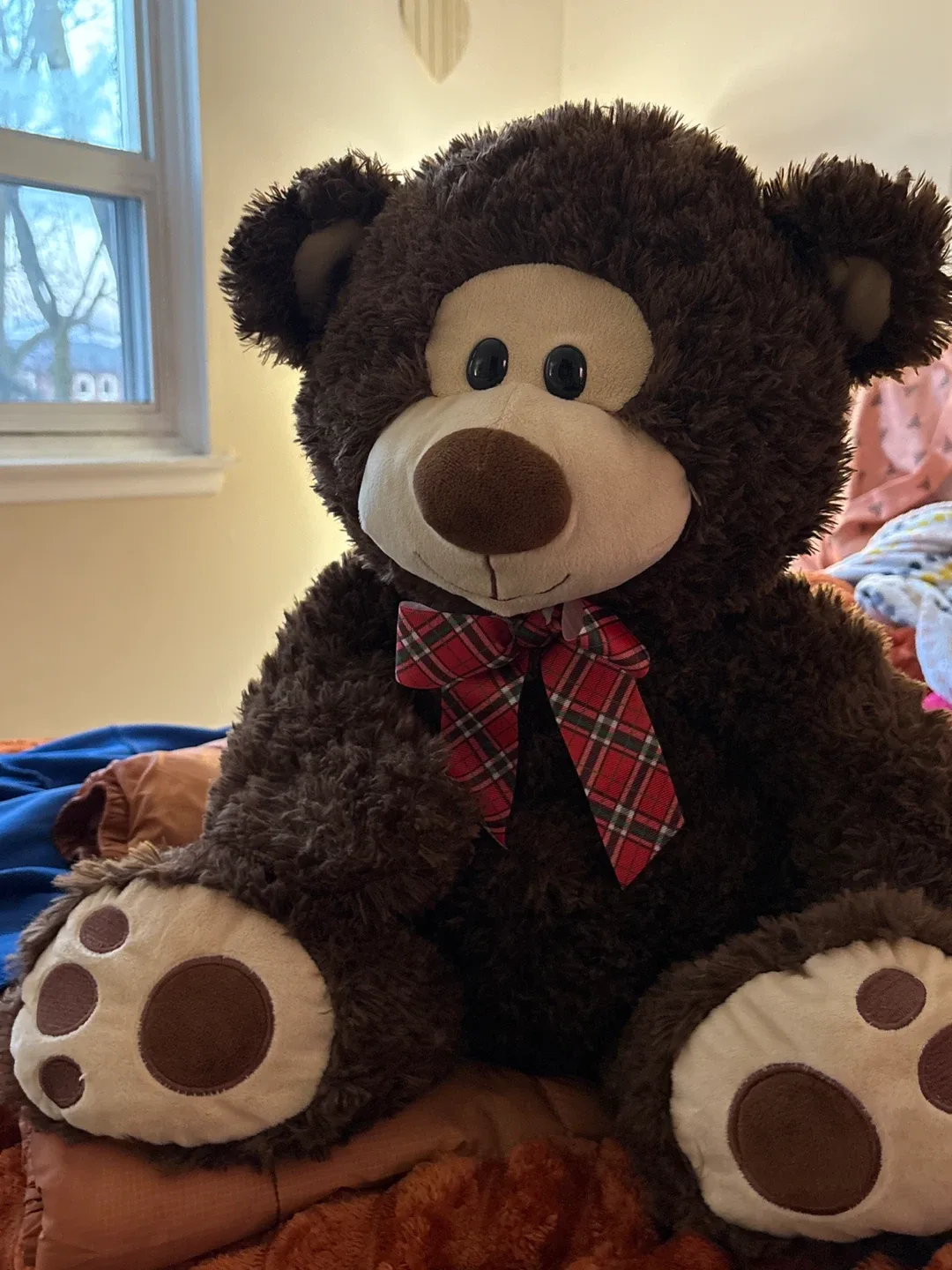 Brown Teddy Bear with Plaid Bow