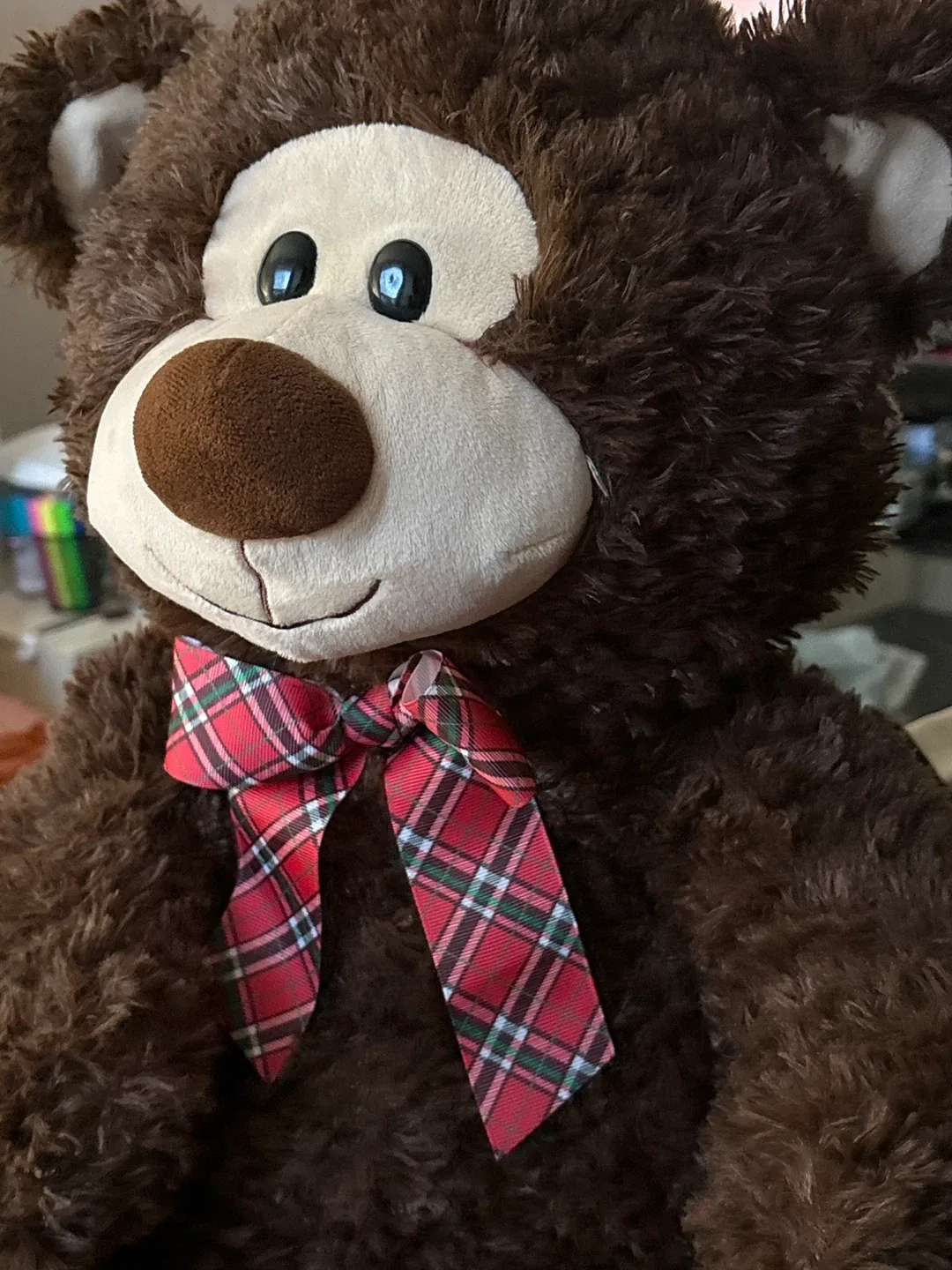 Brown Teddy Bear with Plaid Bow #Cleanout image indicator(2)