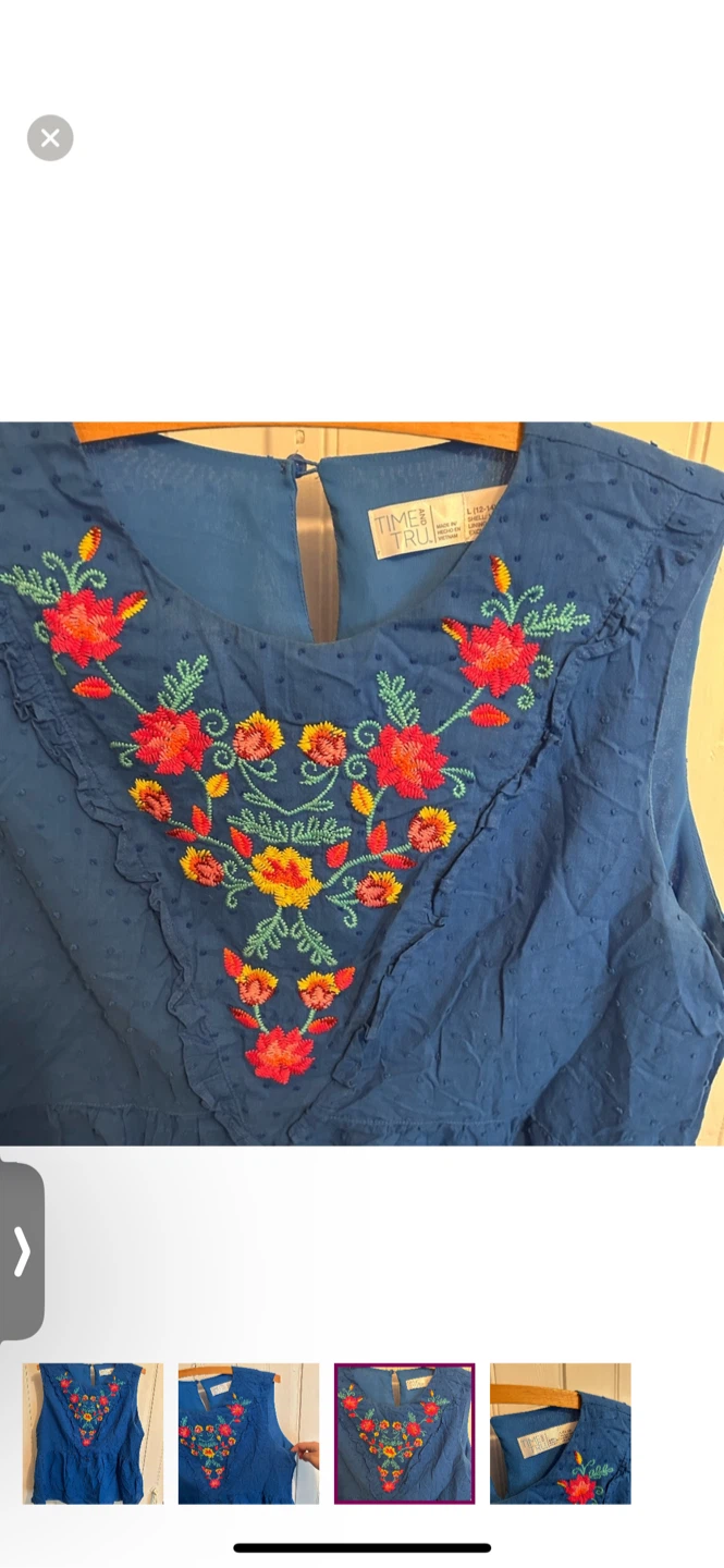 Time and Tru Blue Embroidered Top - Size L - photo 3
