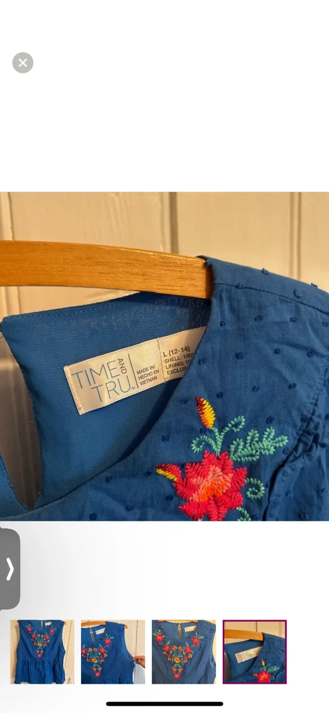 Time and Tru Blue Embroidered Top - Size L image indicator(4)