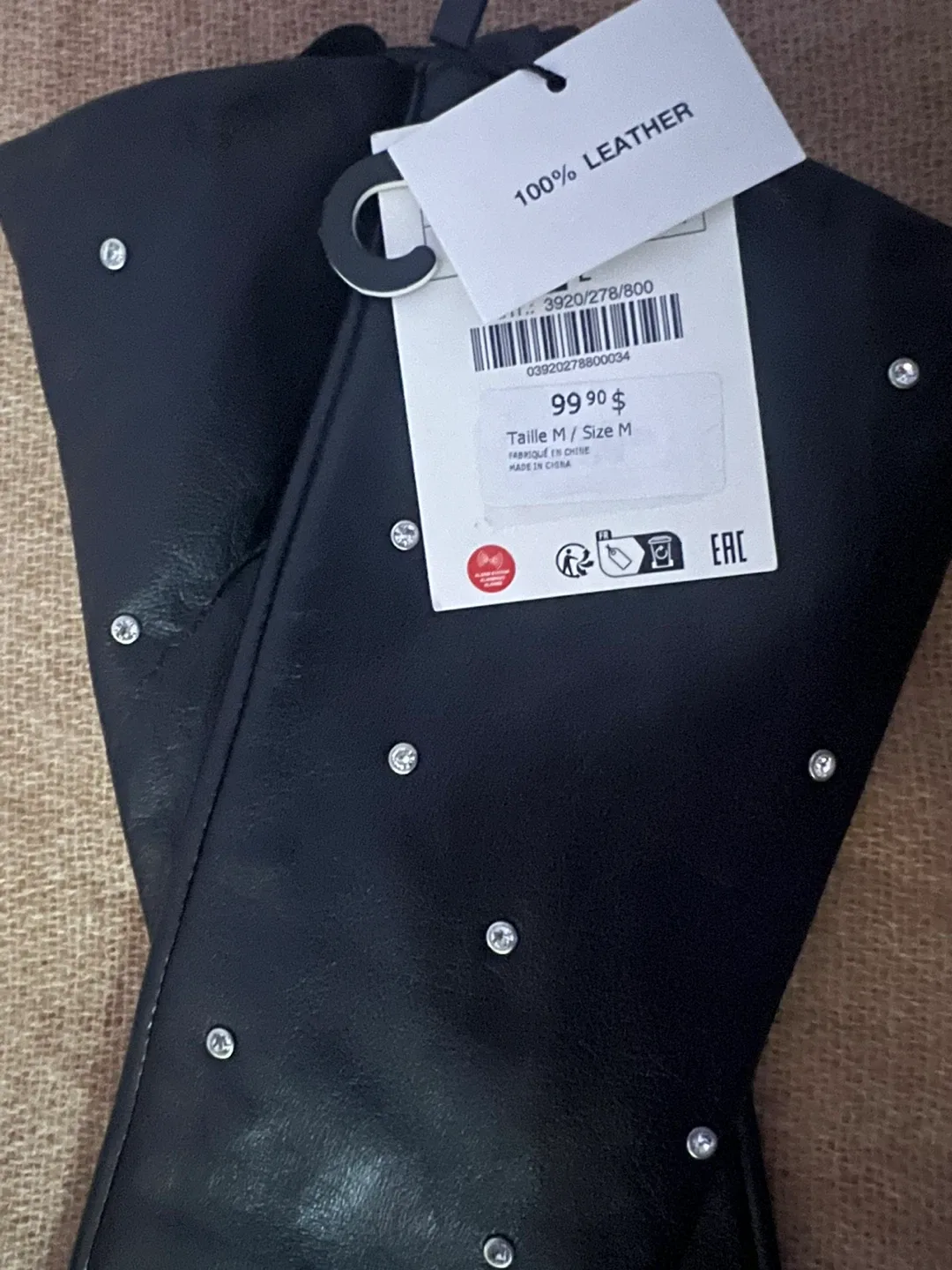 New Tags!!! Zara Black Leather w/ Rhinestone Gloves 🎁