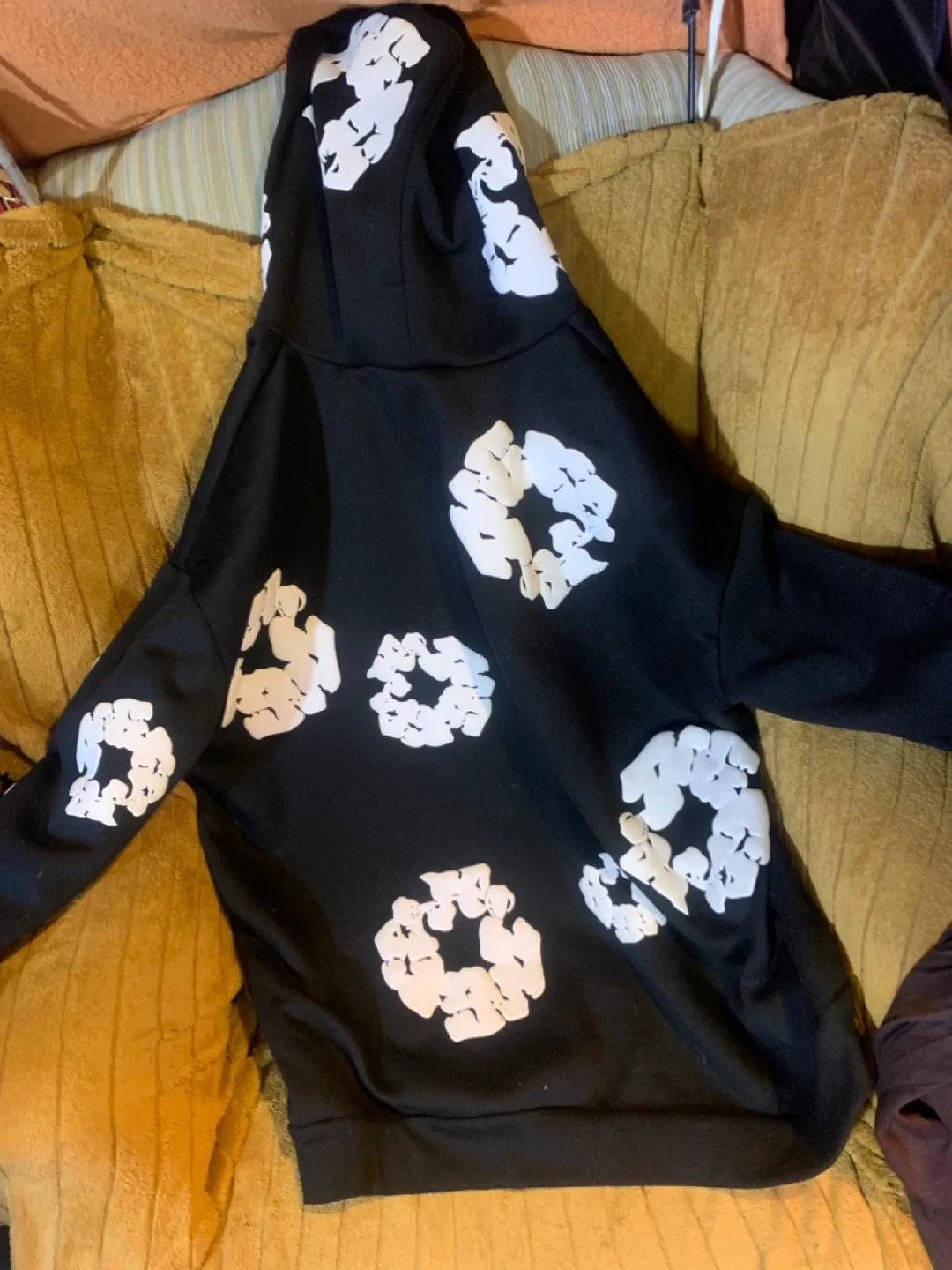 Black Hoodie with White Floral Design image indicator(2)