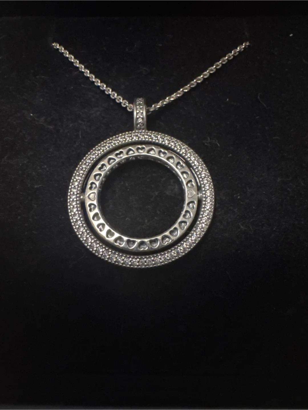 #cleanout Pandora Silver Necklace with Spinning Hearts Pendant image indicator(2)