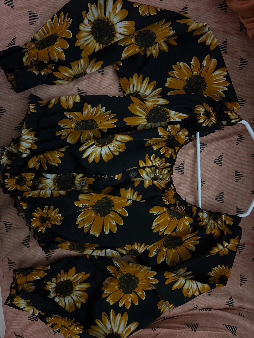 Sunflower Print Top & Grey Long Sleeve Top