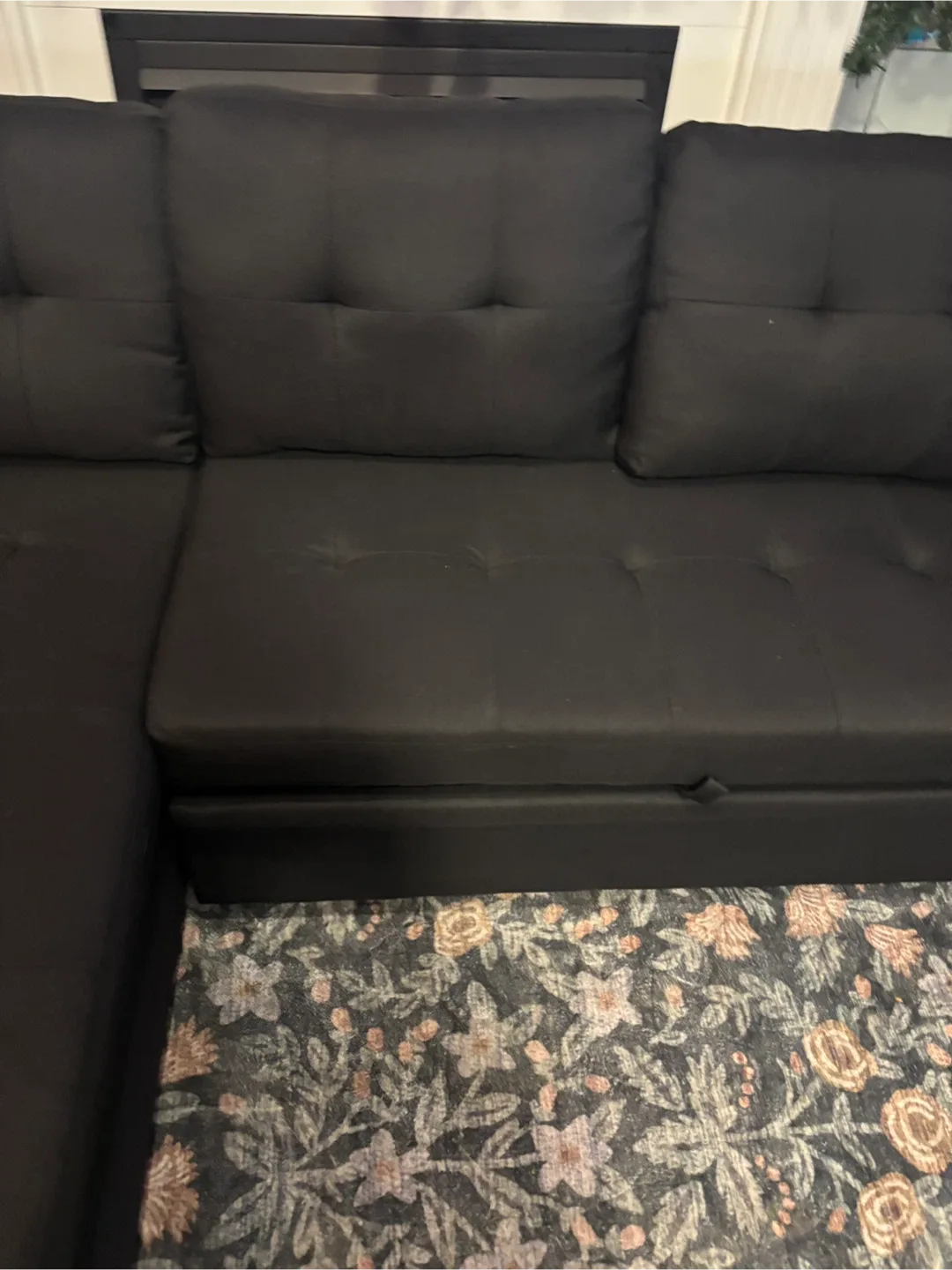 Black Sectional L Sofa with Pull-Out Bed- AS IS