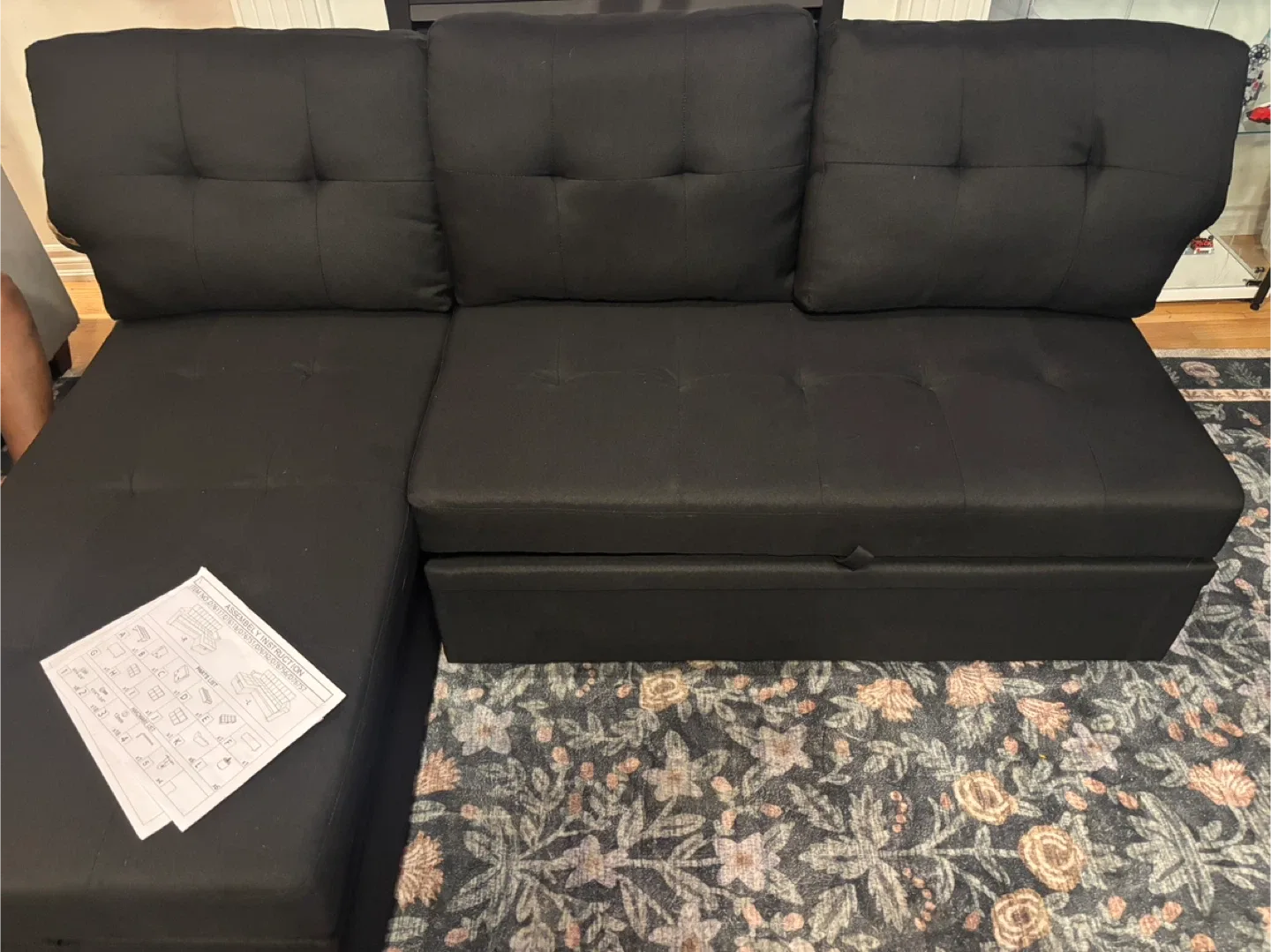 Black Sectional L Sofa with Pull-Out Bed- AS IS image indicator(4)