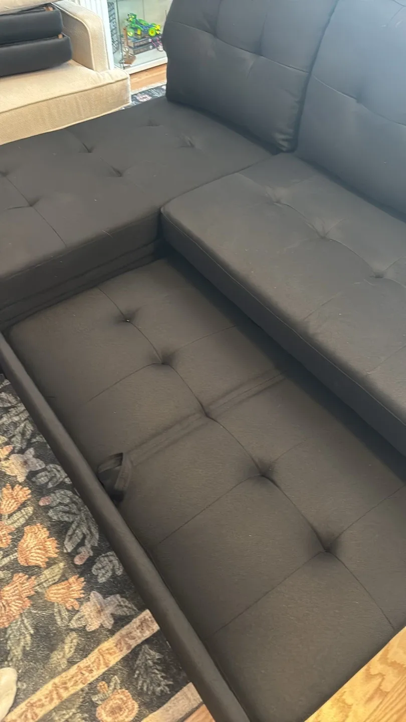 Black Sectional L Sofa with Pull-Out Bed- AS IS image indicator(9)