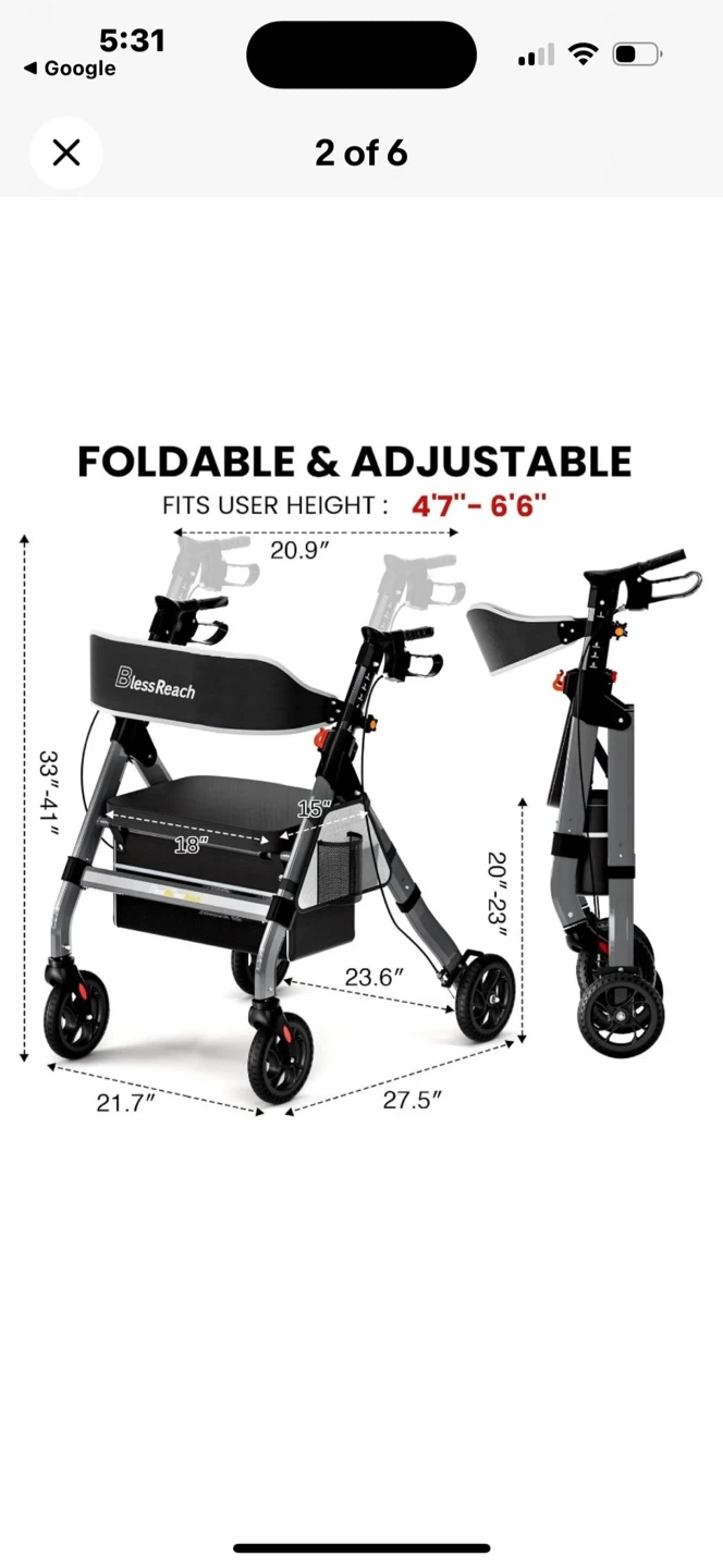 Sturdy Rollator Walker w/ 8” Wheels - photo 4