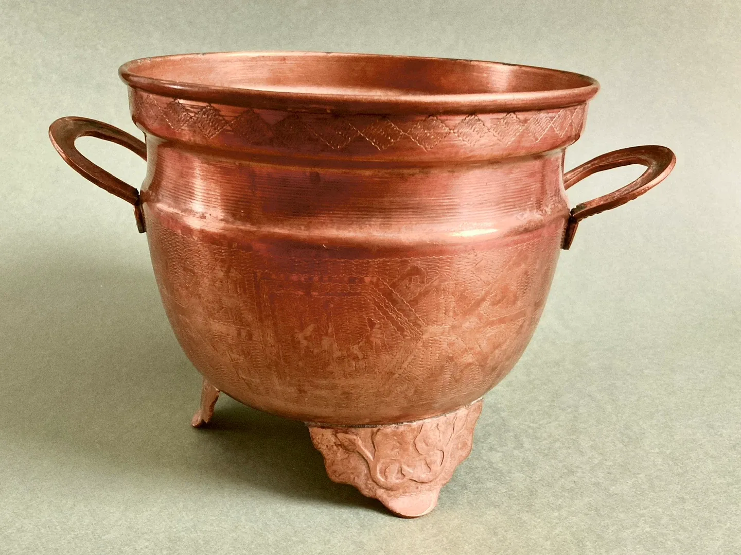 Vintage Etched Copper Pot with Handles