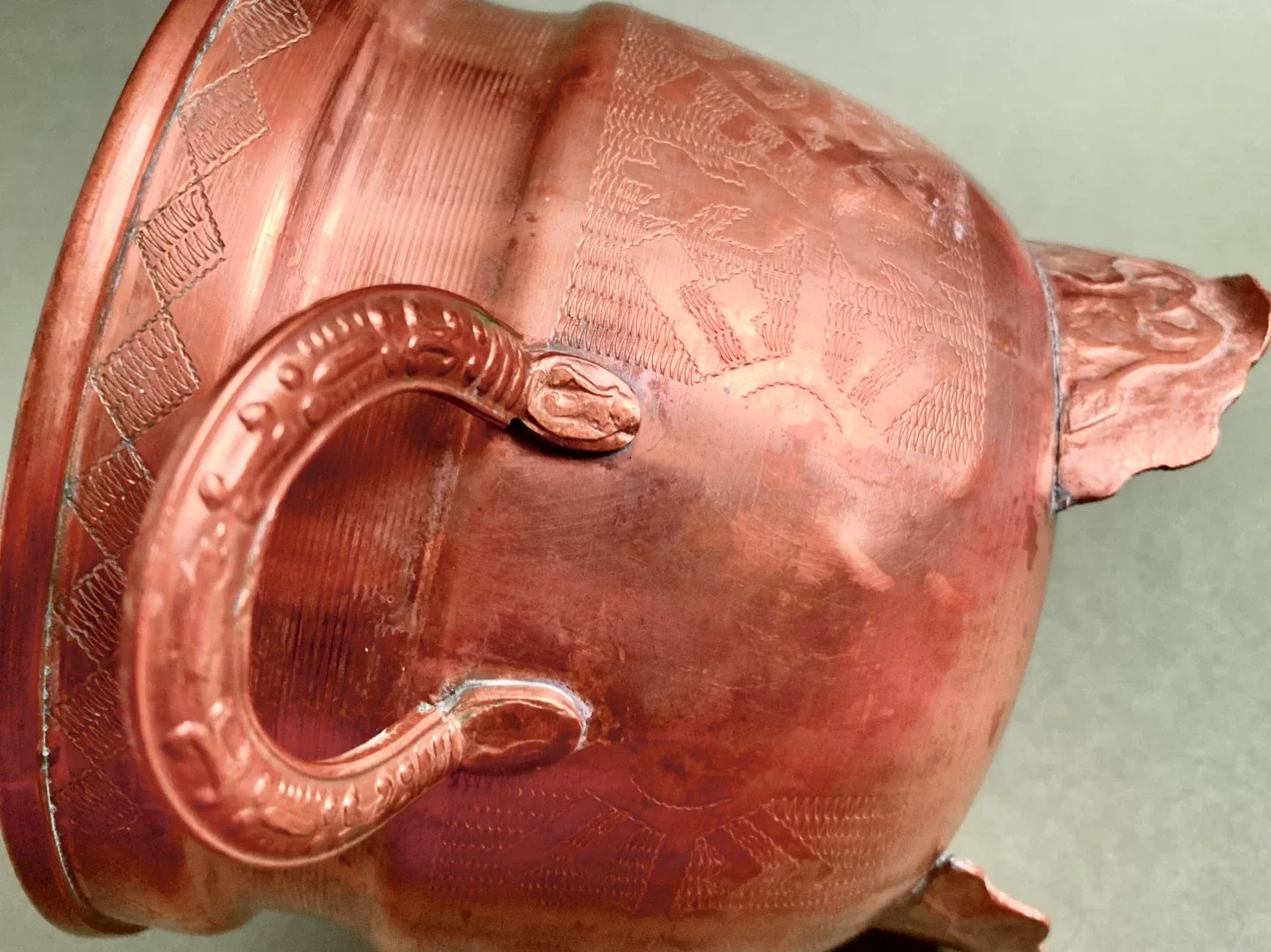 Vintage Etched Copper Pot with Handles image indicator(3)