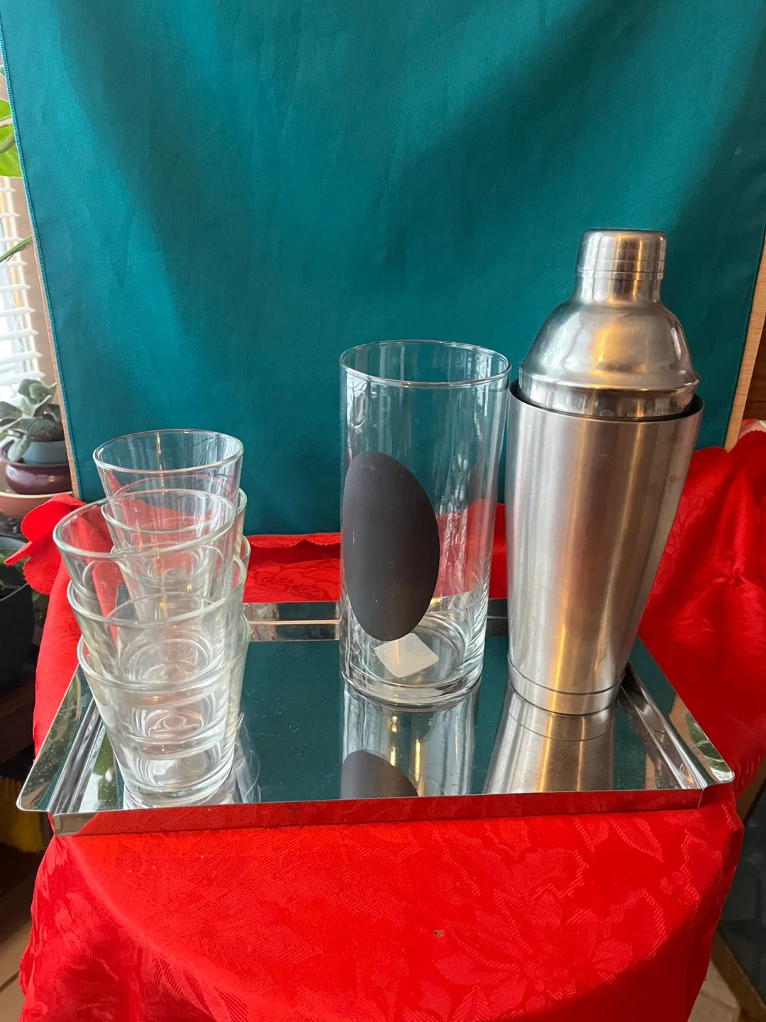 Cocktail Shaker Set with Glasses & Tray