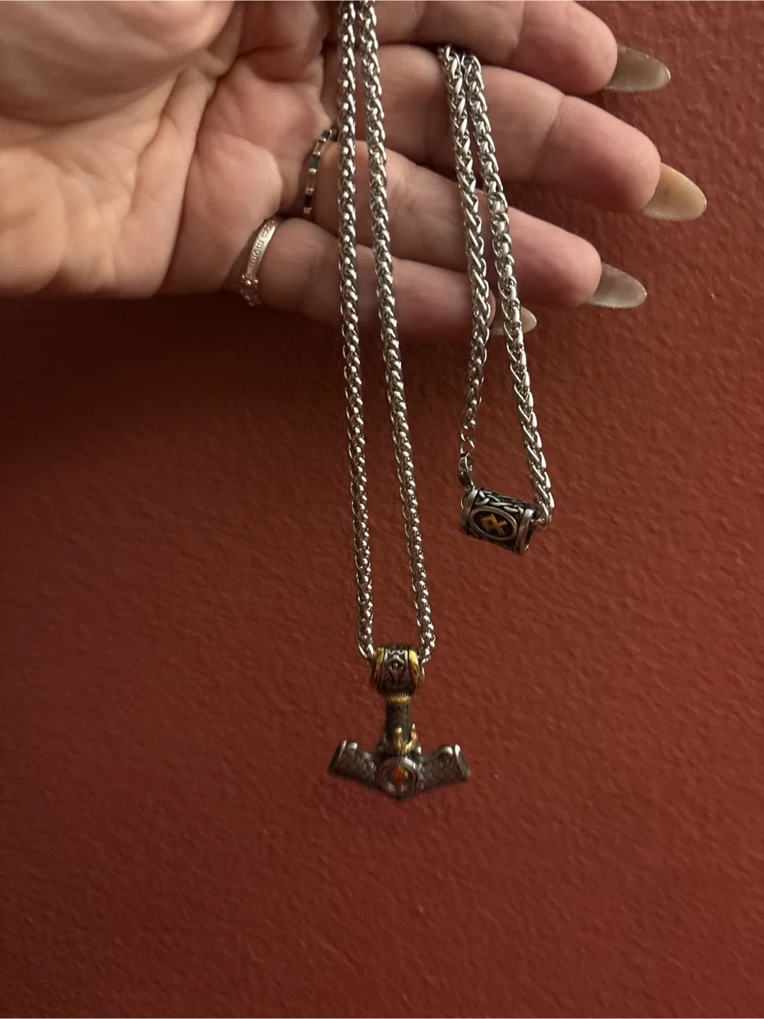 Authentic Thor Hammer Necklace - Silver & Gold Stainless Steel image indicator(6)