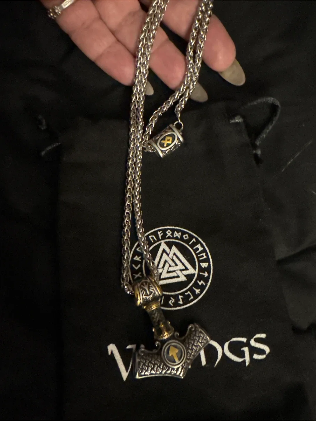 Authentic Thor Hammer Necklace - Silver & Gold Stainless Steel image indicator(7)