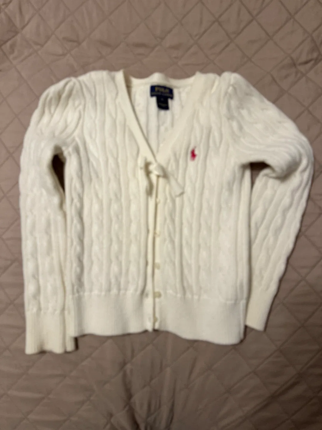 Girl’s Ralph Lauren Cream Cable Knit Cardigan-size 6X