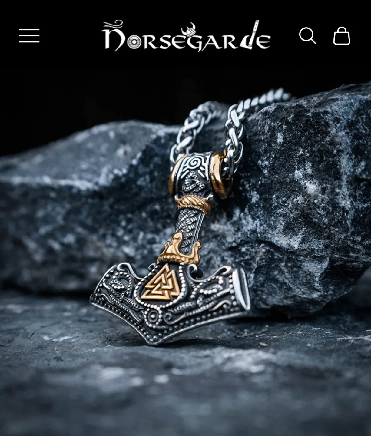 Authentic Thor Hammer Necklace - Silver & Gold Stainless Steel image indicator(10)