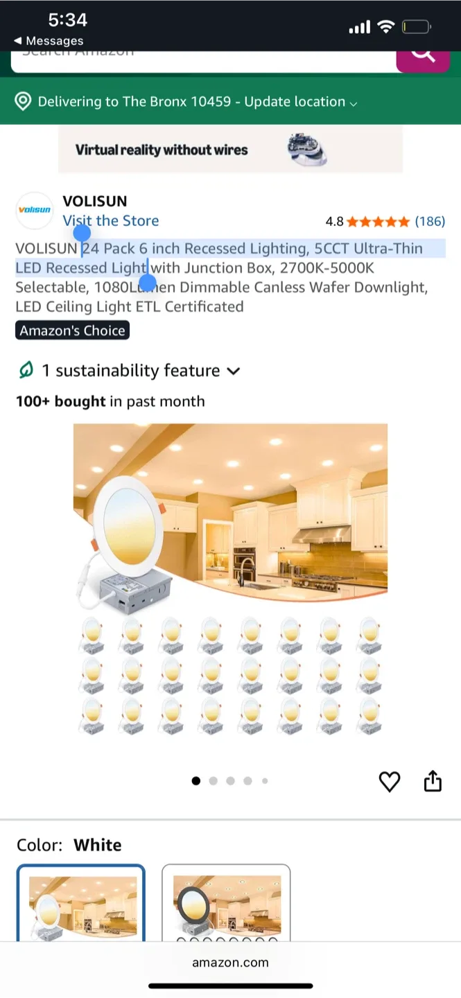 VOLISUN 24-Pack 6-inch LED Recessed Lighting - White