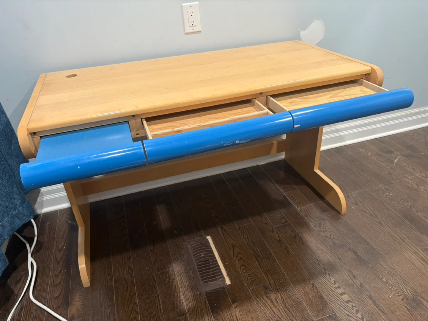 Wooden Desk with Blue Accents - photo 2