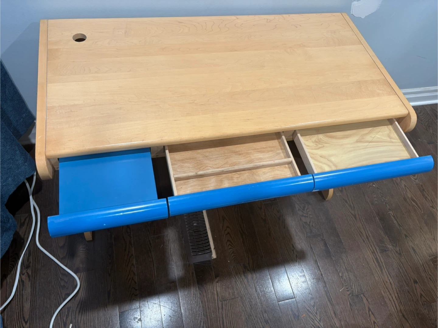 Wooden Desk with Blue Accents - photo 3