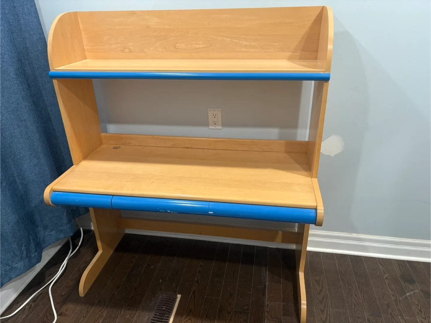 Wooden Desk with Blue Accents