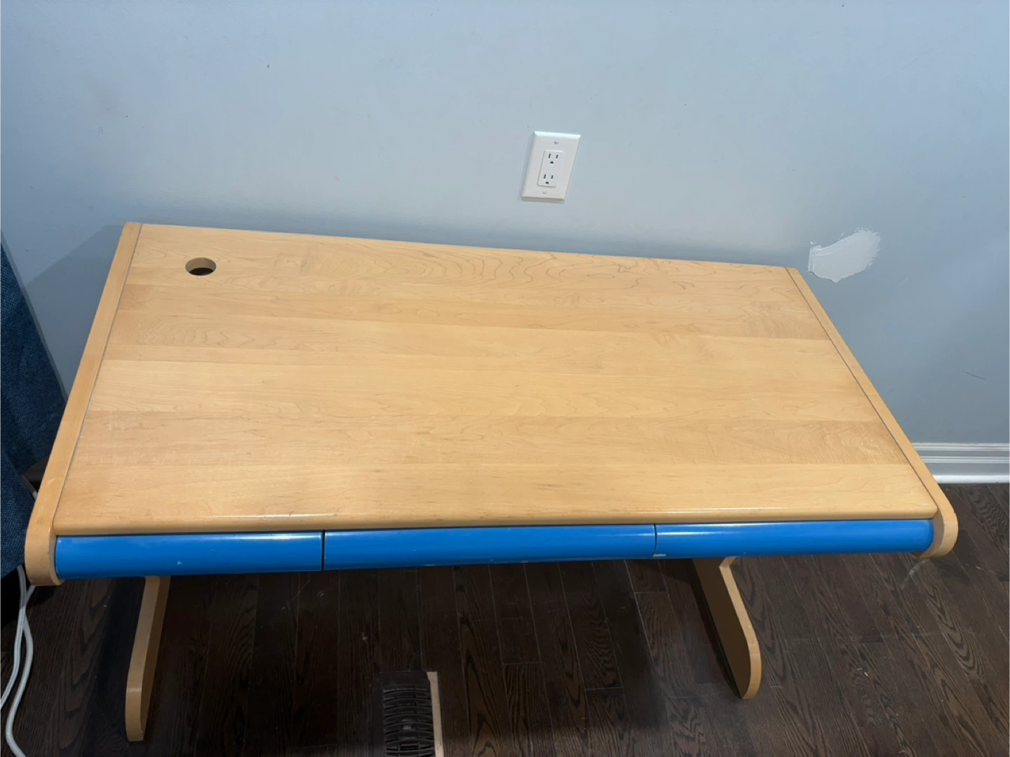 Wooden Desk with Blue Accents - photo 4