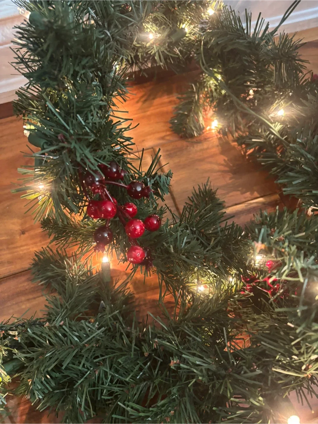 Christmas Garland with Lights and Berries