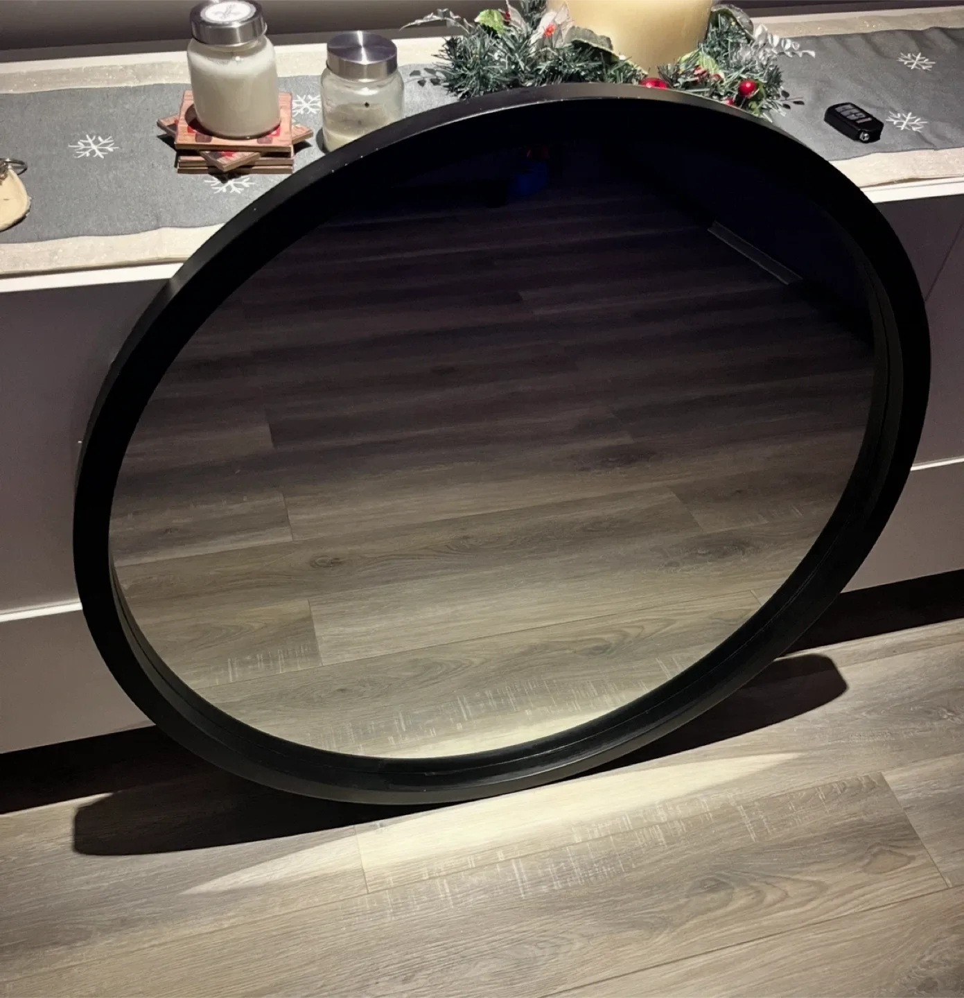 Round Black Framed Mirror