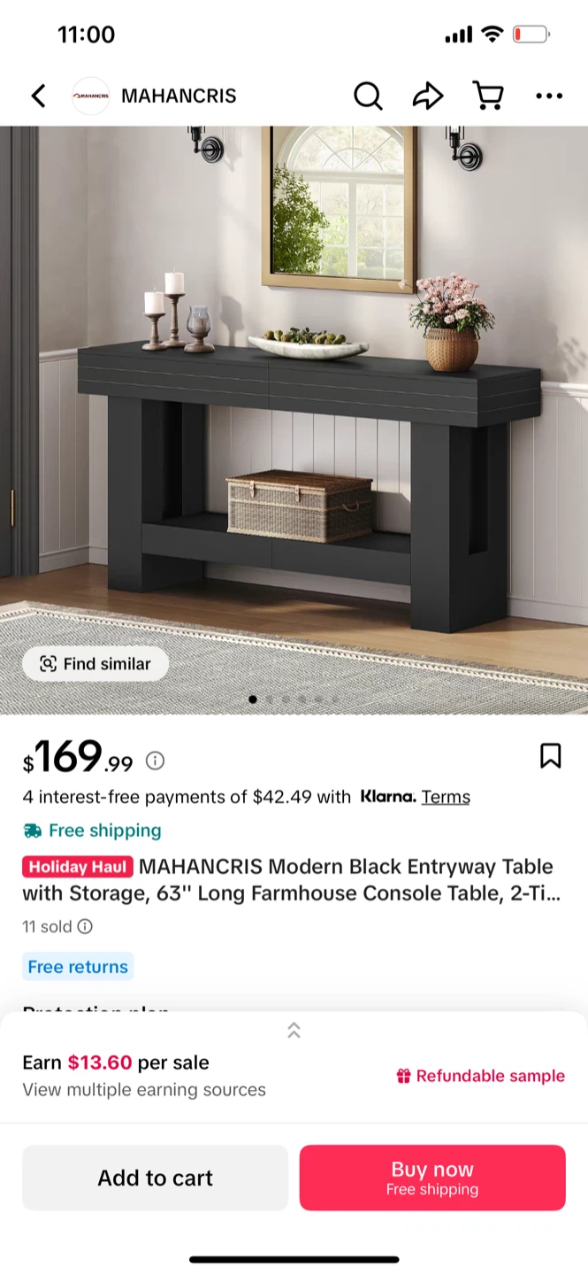 MAHANCRIS Black Entryway Console Table 63" - photo 4