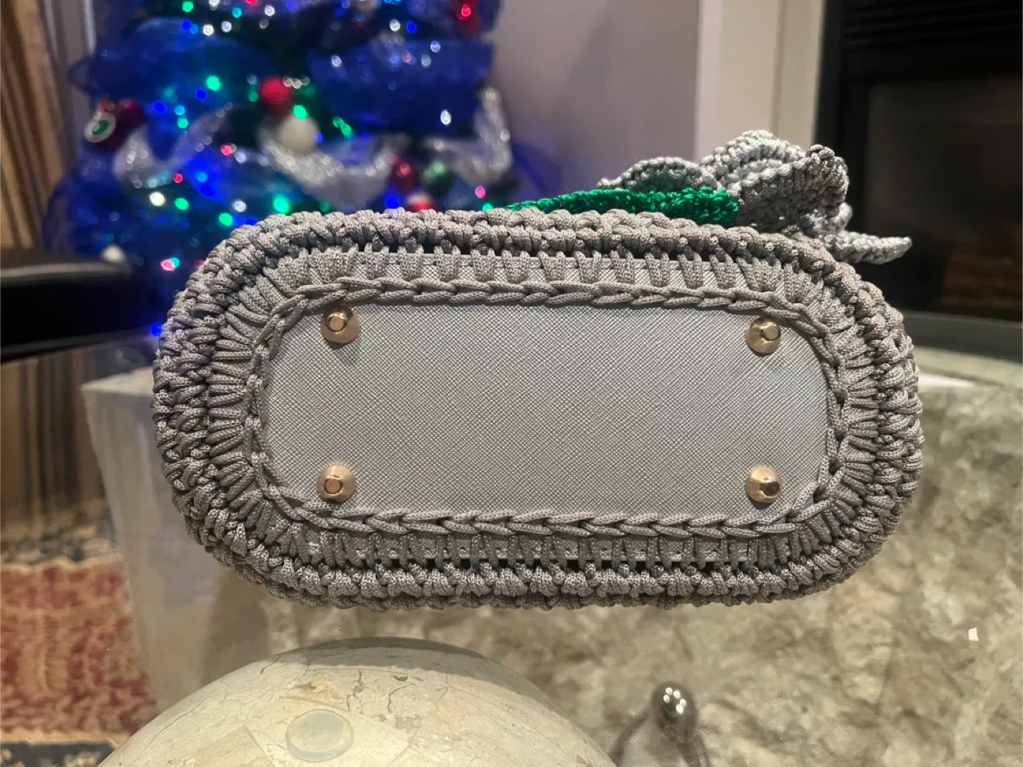 Handmade Crocheted Grey Floral Handbag image indicator(4)