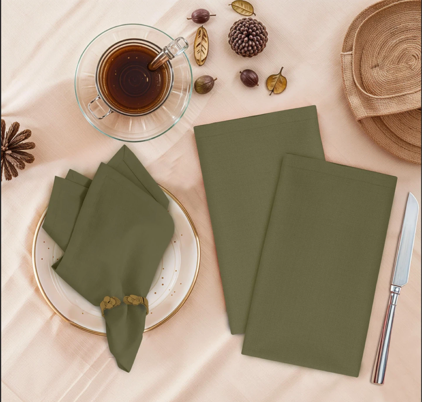 Ruvanti Cloth Napkins, Olive Green, 18"x18" - photo 2