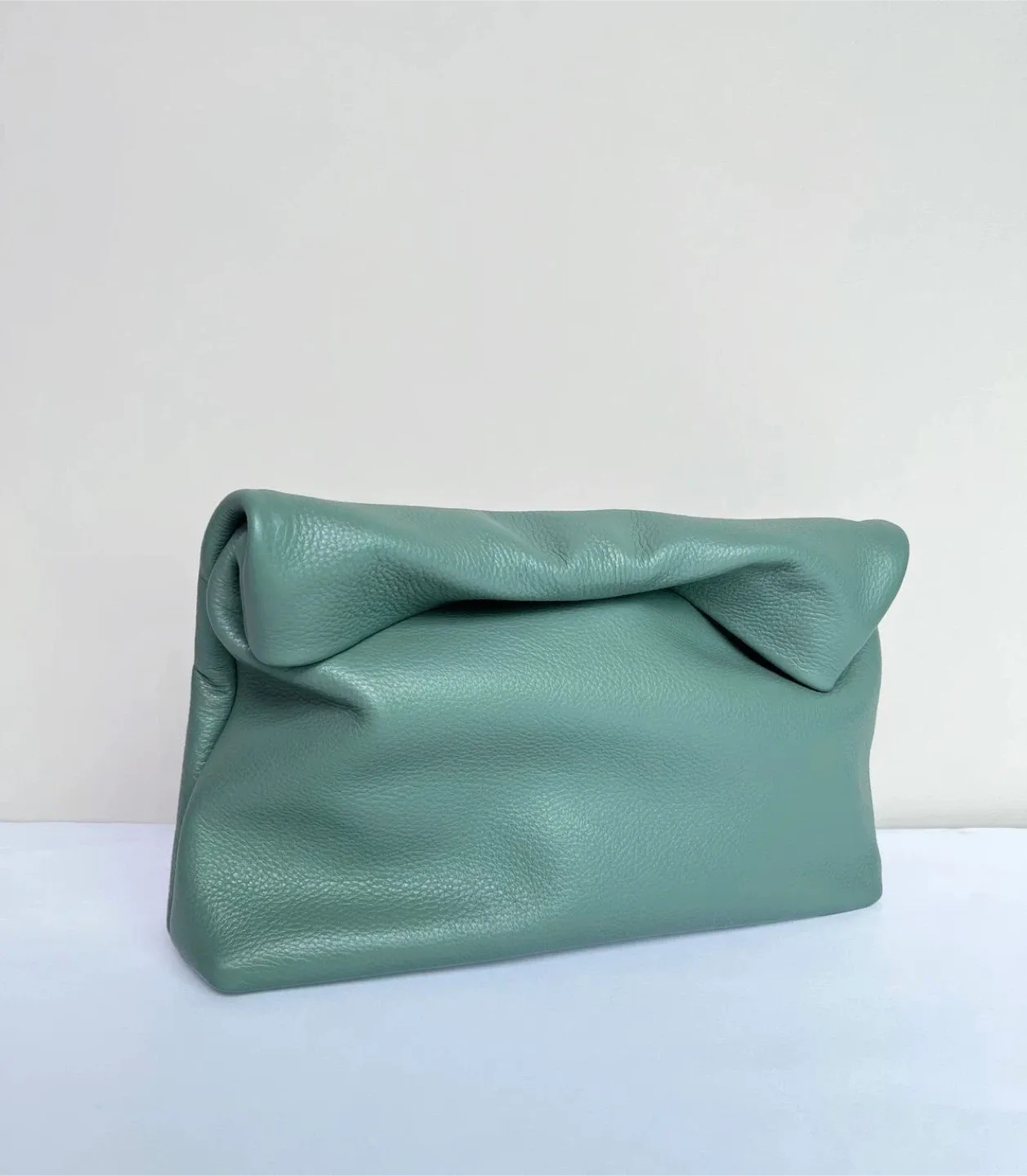 Mint Green Leather Clutch Bag