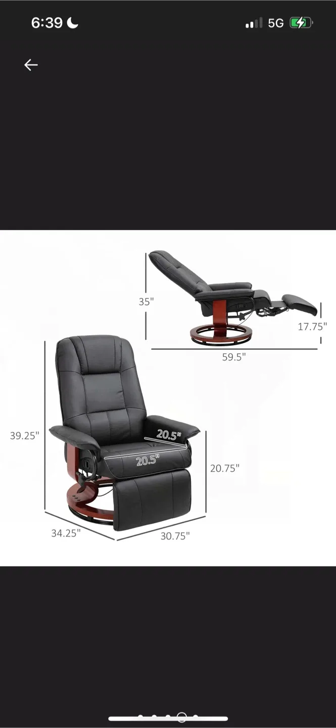 New Black Leather Swivel Rocker Recliner Chair image indicator(4)
