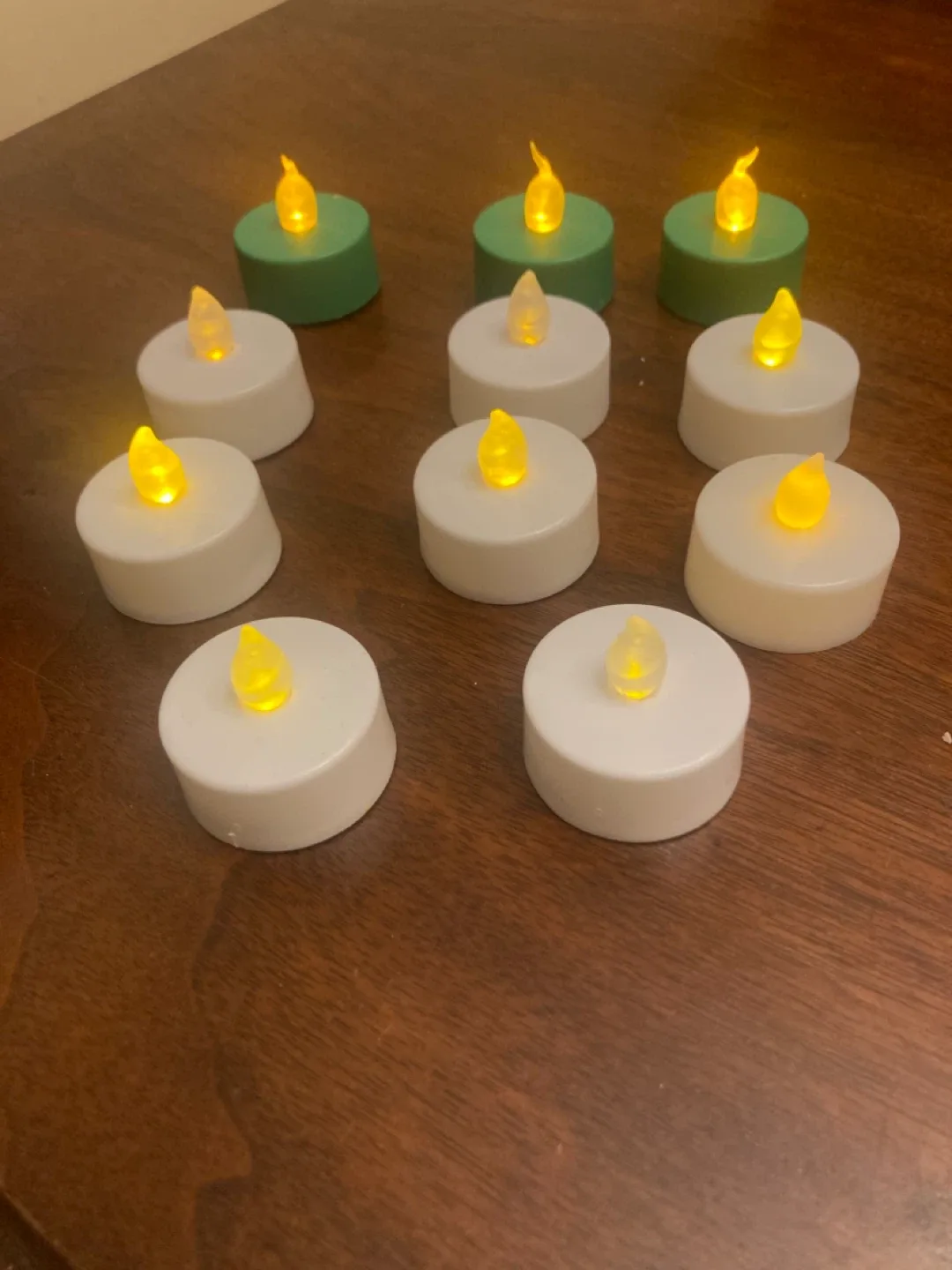 Set of 11 LED Tea Lights - White and Green