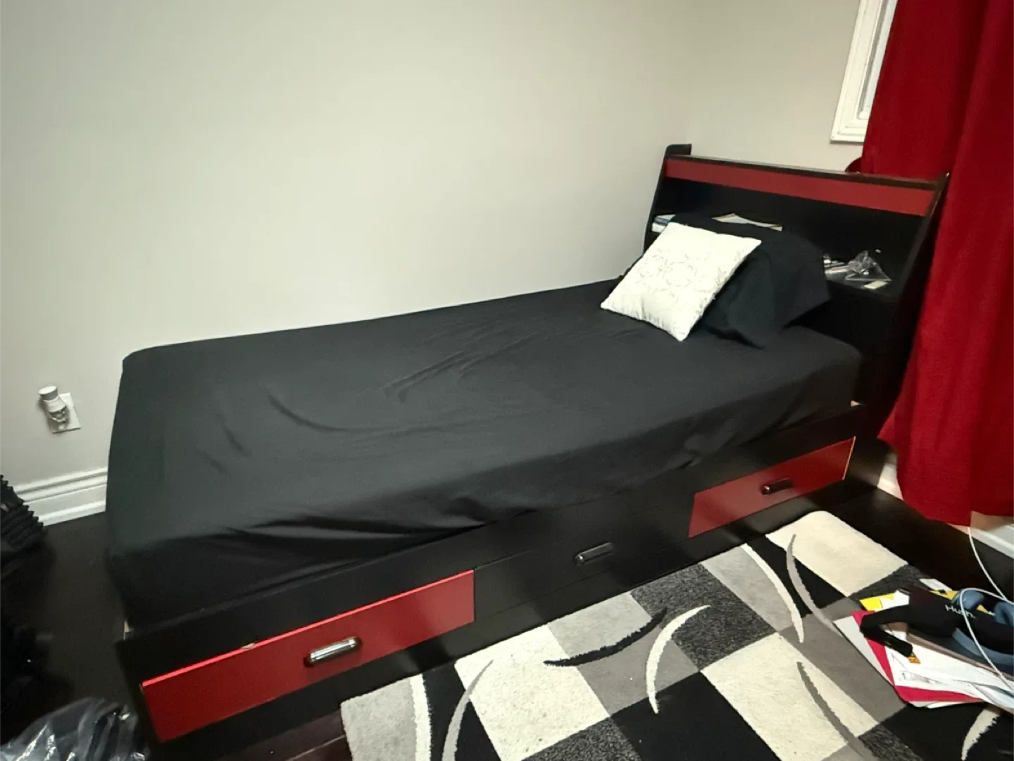 Single Bed Frame - Black & Red #Clearout