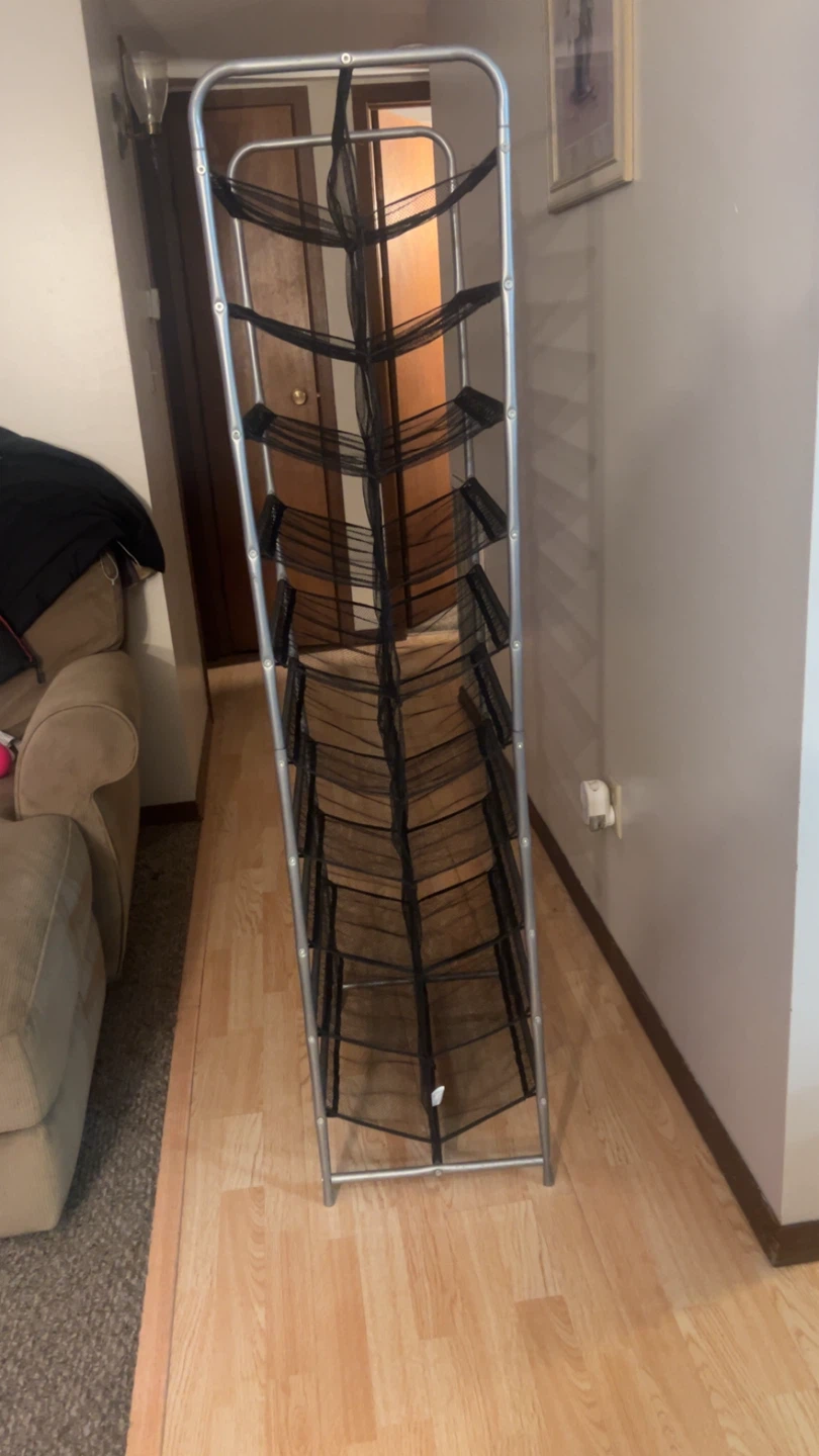 Shoe Rack - Silver Frame, Black Mesh Shelves - photo 2