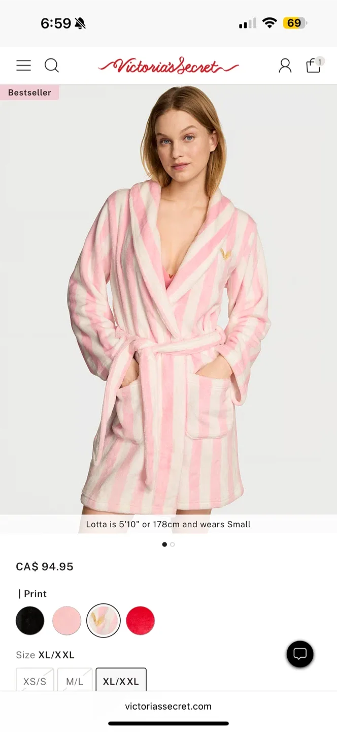Victoria's Secret Pink Stripe Robe - Size M/L