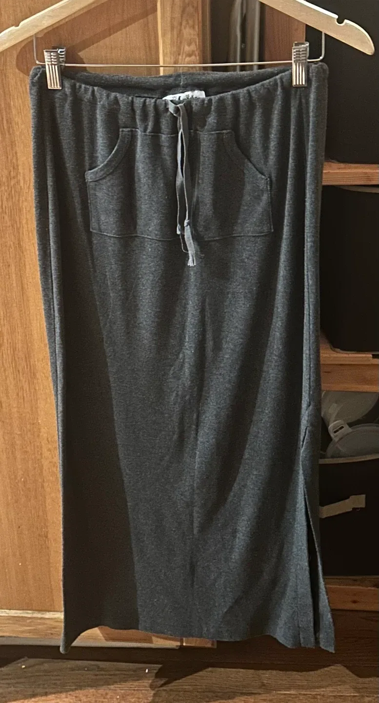 Gray Maxi Skirt with Drawstring