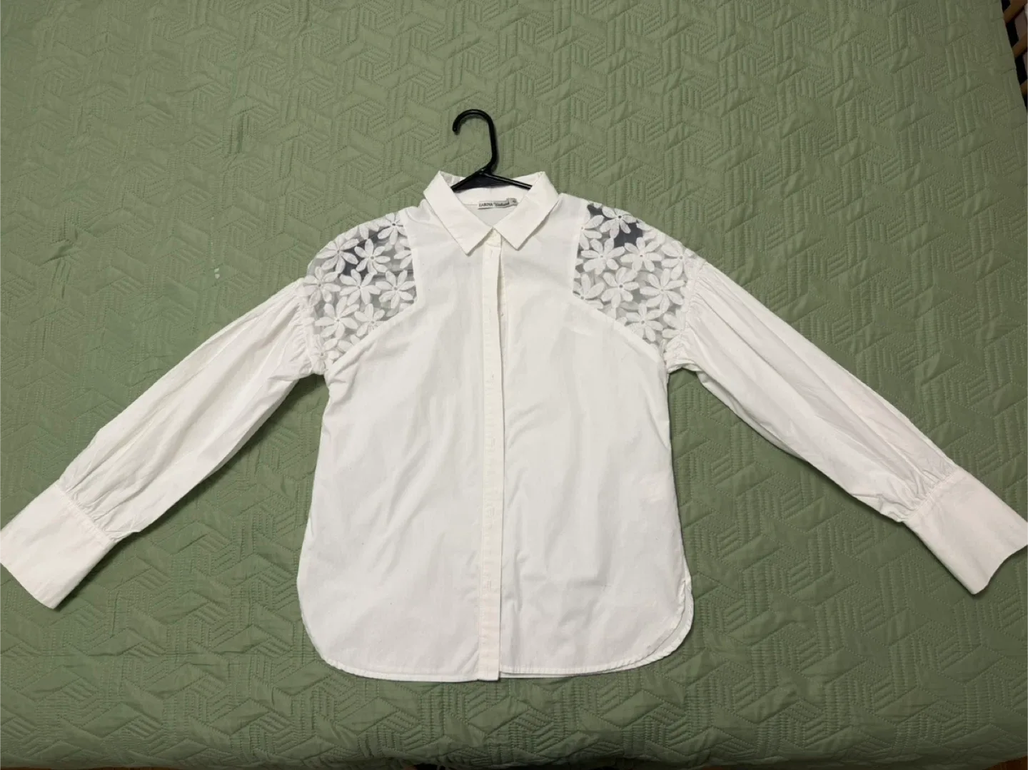 White Floral Lace Sleeve Blouse. 100% cotton