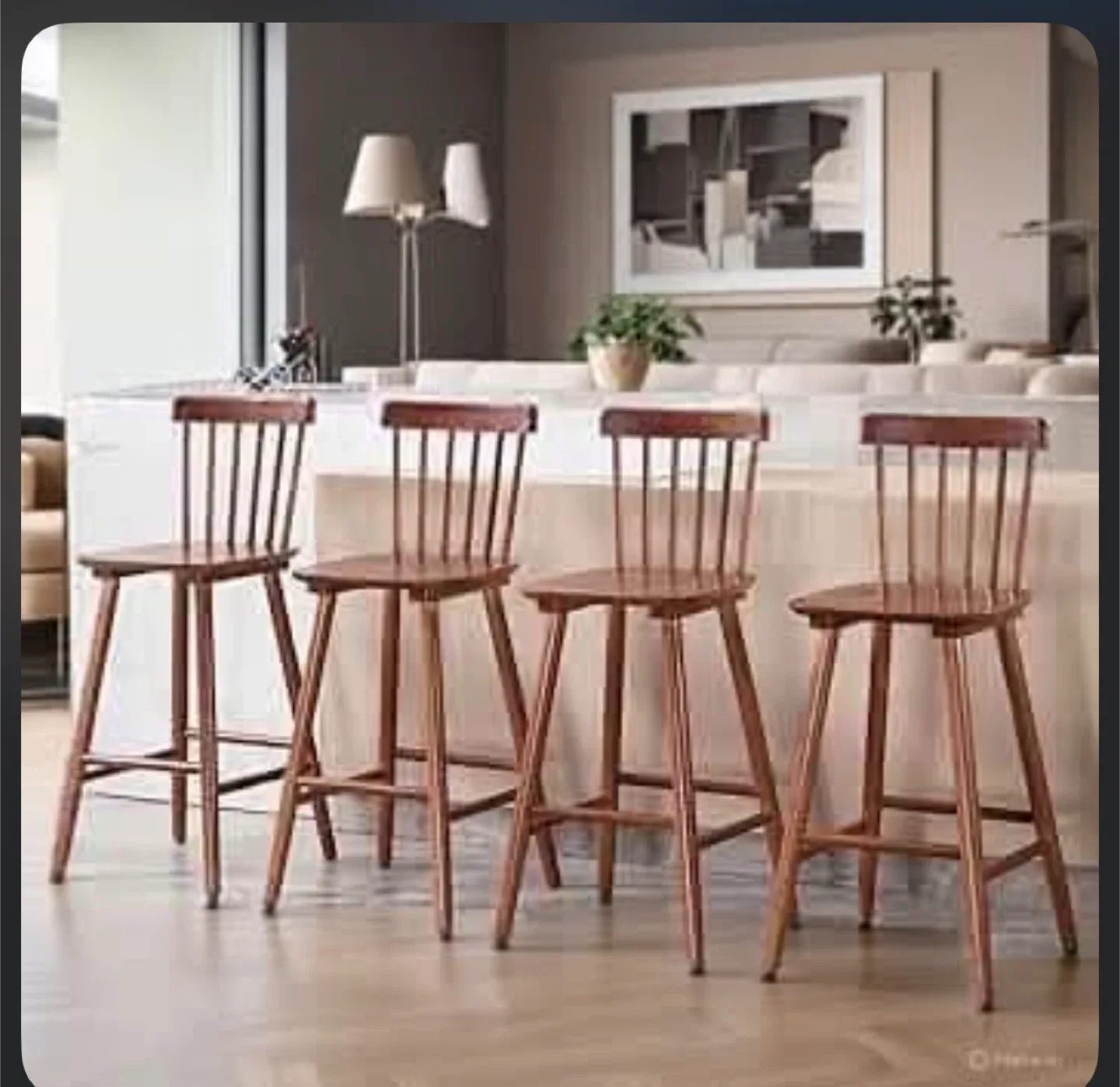 Set of 4 Wooden Bar Stools
