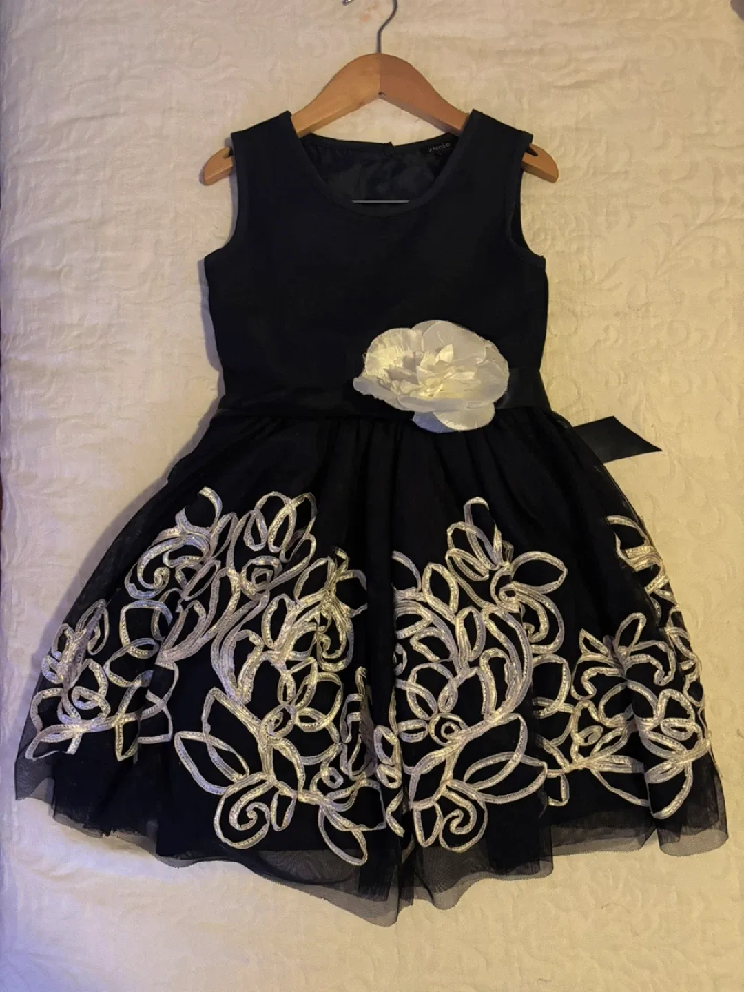 Girls' Black Dress with Floral Detail