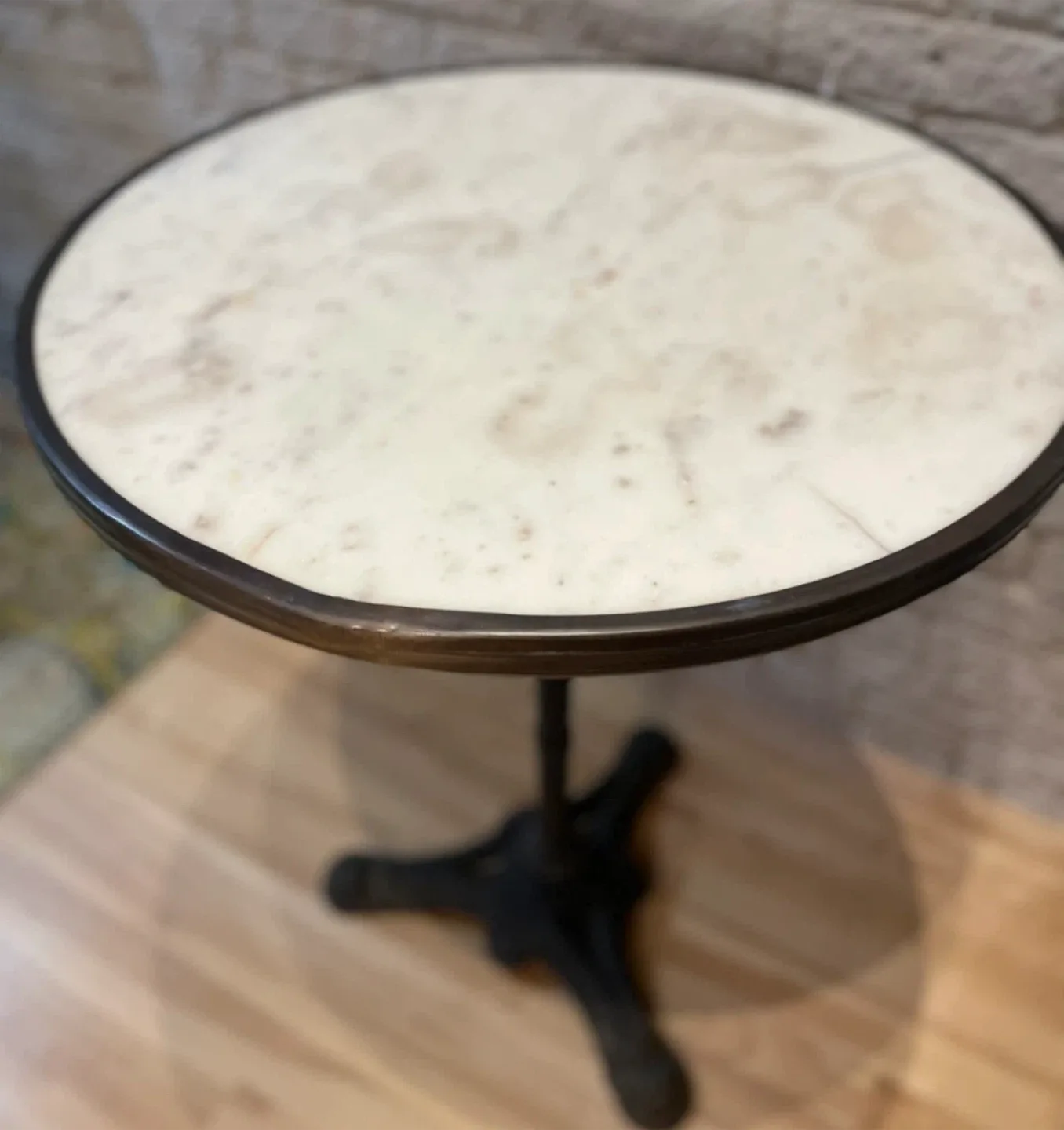 Authentic White Marble French Marble Bistro Table Brass Trim